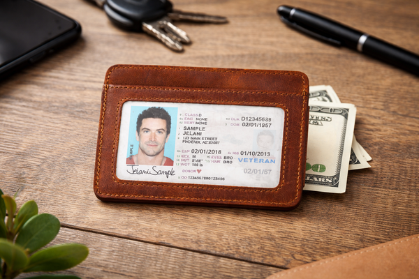 Leather Card Holder with Money Clip Minimalist Pocket wallet: Taupe
