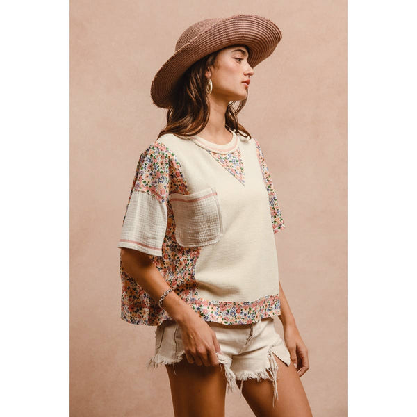 THERMAL AND GAUZE WITH FLORAL MIX AND MATCH TOP: IVORY