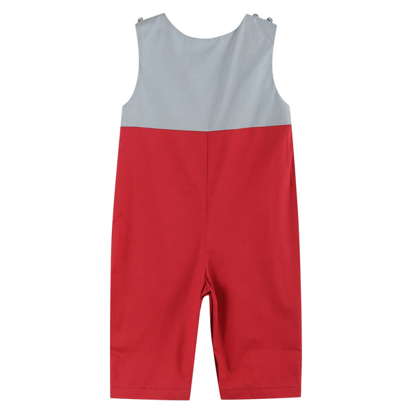 Red and Gray Football Smocked Overalls: