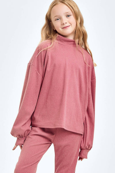 Corduroy Brush Mock Neck Sweater: Masala Pink