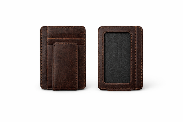 Leather Card Holder with Money Clip Minimalist Pocket wallet: Gray