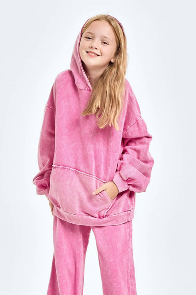 Oversized Mineral Wash Hoodie: Pink