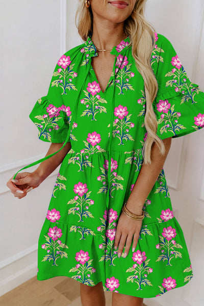LDC Spring V Neck Short Sleeve Loose Flower Dress