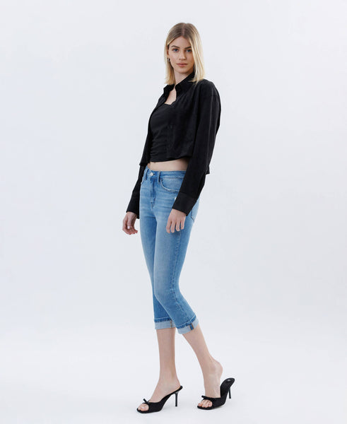 HIGH RISE CUFFED CAPRI JEANS T6743: EMINENT