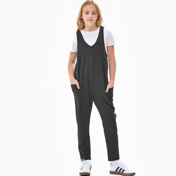 Embossed Rib Sleeveless Jumpsuit /Overall /Onesie: Charcoal