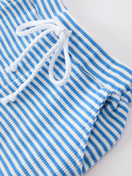 4th of July Flag Chenille Boys Set Blue Stripe Shorts: