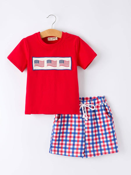 Boys 4th of July Plaid Flag Set: