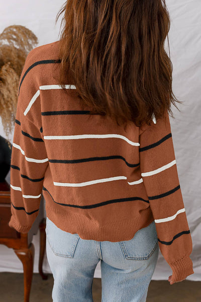 LDC Striped Ribbed Edge Drop Shoulder Sweater: Pink Stripe / S