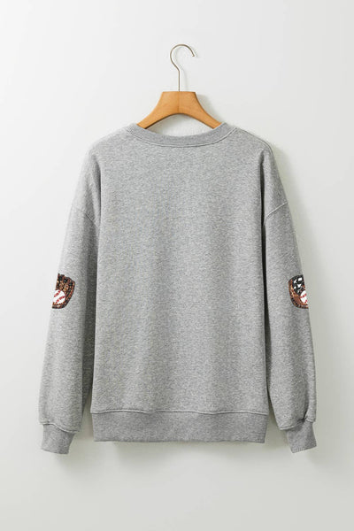 Sequin Baseball Patched Casual Sweatshirt: Gray