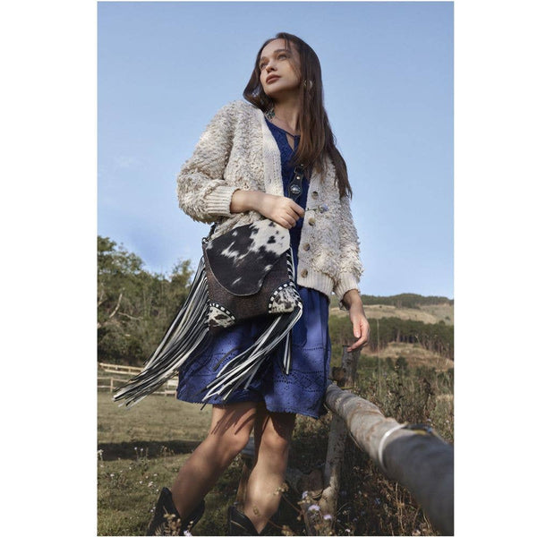 Cowhide Fringe Western Bag Purse Crossbody Myra