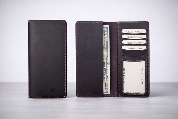 Genuine Leather Long Wallet Long Leather Bifold Wallet: Light Brown