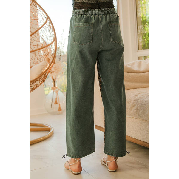 WASHED LEOPARD DENIM MIX AND MATCH JOGGER PANTS: LEOPARD/DENIM