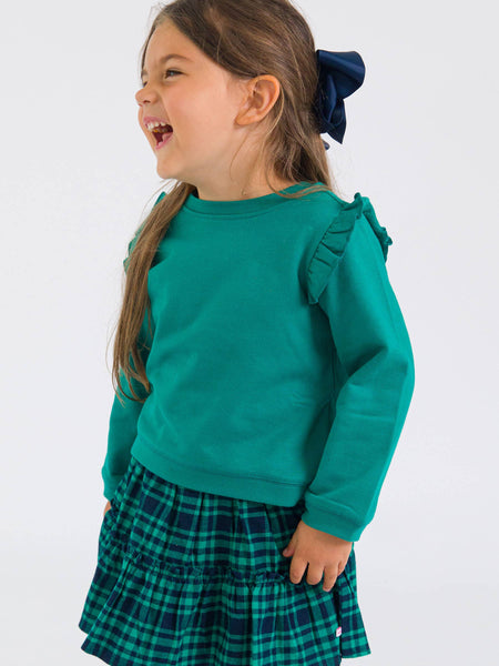 Girls Emerald Green Knit Flutter Sweatshirt