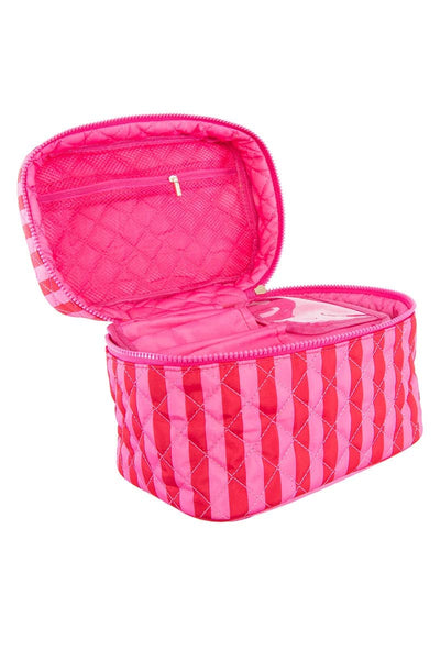Pink and Hot Pink Striped Quilted Makeup Bag: Pink & Hot Pink