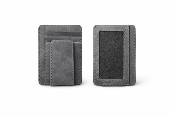 Leather Card Holder with Money Clip Minimalist Pocket wallet: Gray
