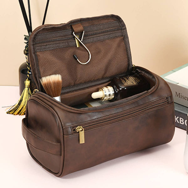 RETRO TRAVEL LEATHER COSMETIC COFFEE