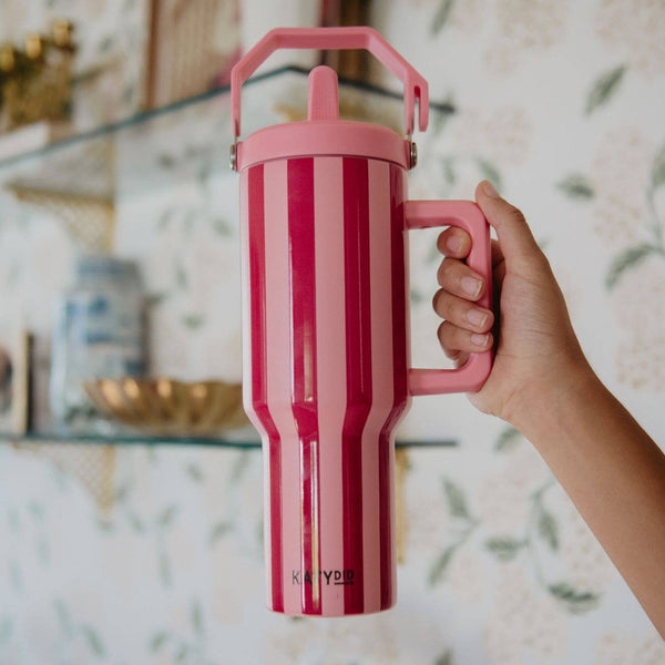 Pink and Wine Striped 38 Oz Grad Gift Cabana Jug Tumbler: Pink and Wine Stripe