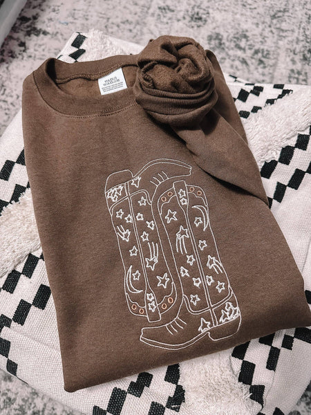 Embroidered Cowgirl Boots Sweatshirt: