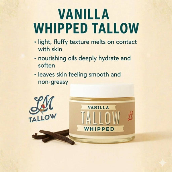 Vanilla Whipped Tallow Moisturizer – 120,000+ Sold | Premium Beef Tallow Skincare | Lady May Tallow: 9oz