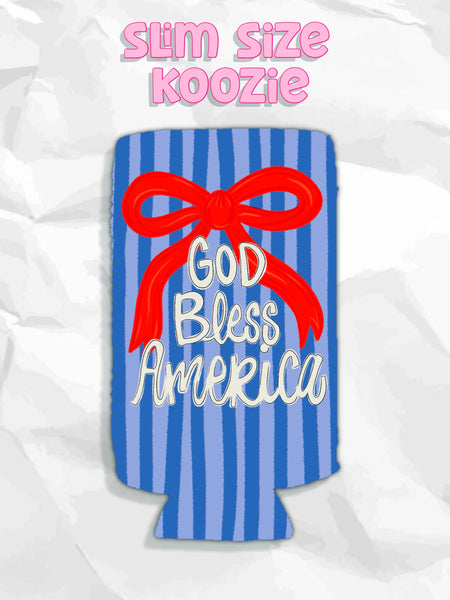 God bless America bow patriotic koozies : Slims