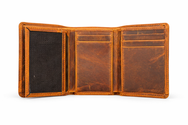 Leather Wallet for Men Handcrafted Distressed Trifold Wallet: Rustic Brown
