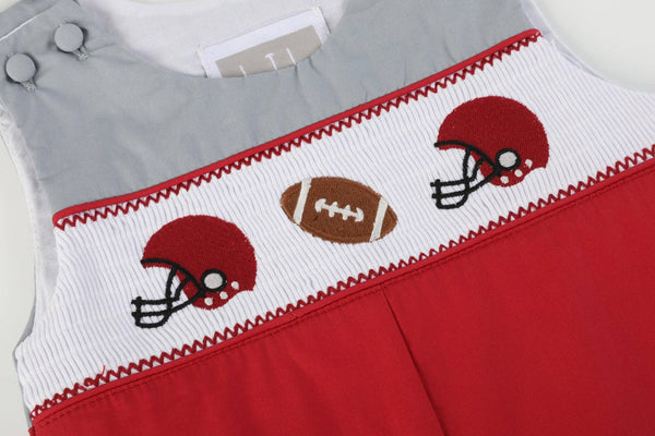 Red and Gray Football Smocked Overalls: