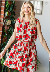 Floral print smocked waist dress