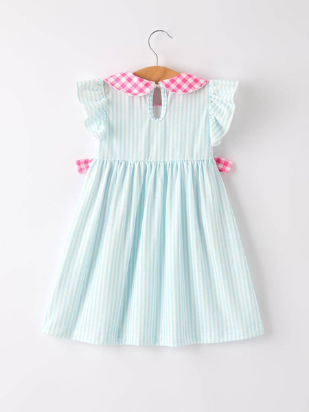 Back To School Girls Striped lapels Bow Dress: