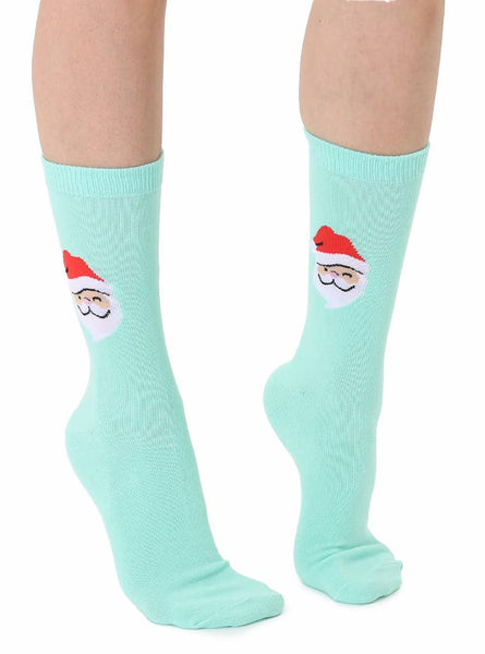 3D Packaged Crew Socks - Christmas Holiday - Santa - Green