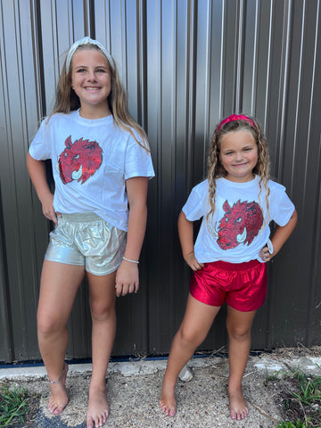 Sequin hogs on white boxy