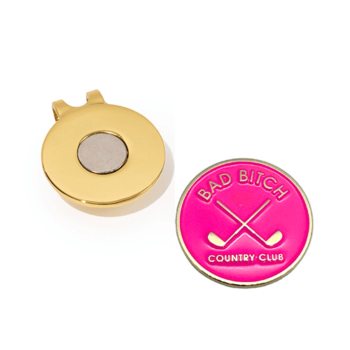 Bad Bitch Country Club Women's Golf Ball Marker with Hat Clip: Pink and Gold