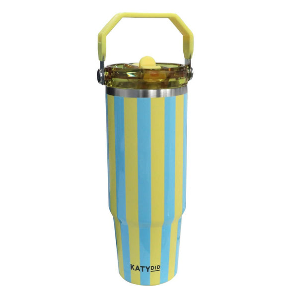 Yellow and Aqua Stripe 30 Oz Cabana Tumbler: Yellow and Aqua Stripe