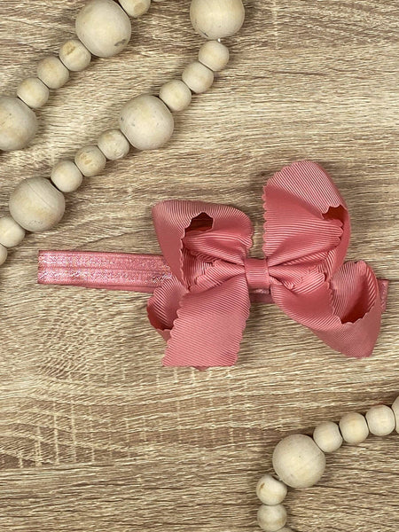 Classic Scalloped Bow - Headband - 4.5": Mint