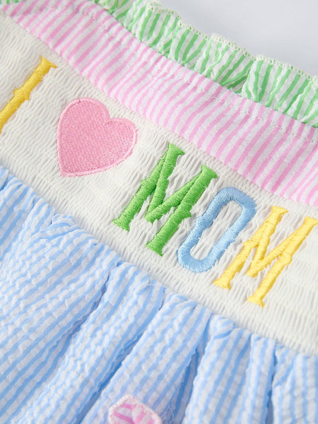 “I ❤ MOM” Smocked Baby Girls Bloomer Set: