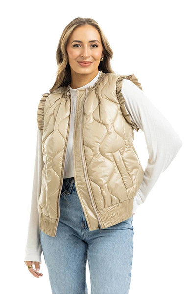 Soft Tan Metallic Quilted Vest: Soft Tan