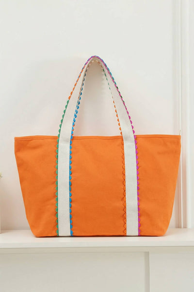 LAS Colorful Ricrac Detail Canvas Tote Bag: Large / White / One Size