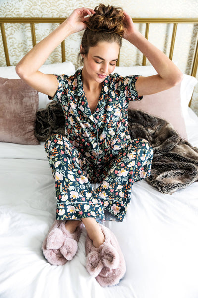 Hello Mello Bow So Lovely Satin Pajama Pant Open Stock: Bow So Lovely