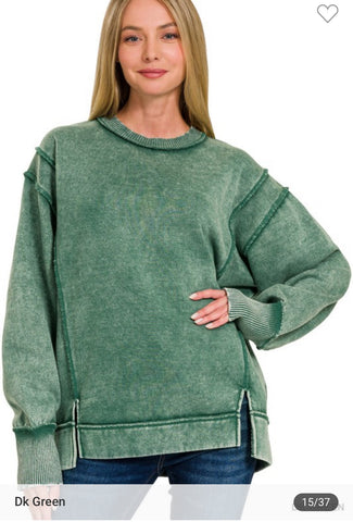 Acid wash exposed seam sweatshirt