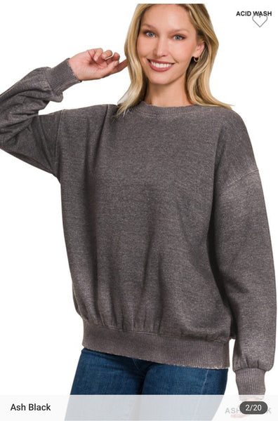 Acid wash sleeve oversized pullover