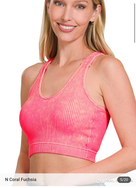 Washed ribbed cropped bra padded tank