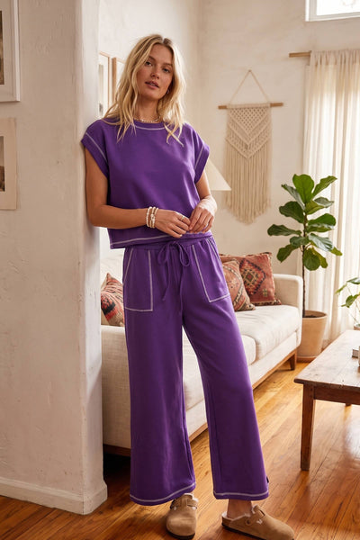 Scuba Contrast Stitch Lounge Set: RED