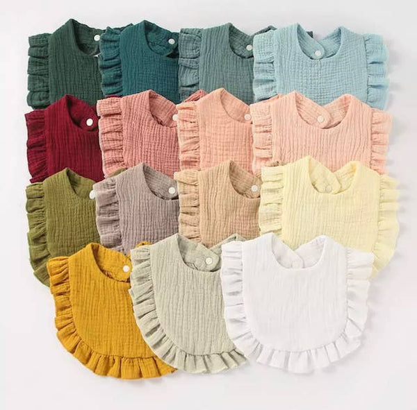 Muslin Ruffle Toddler Bib ($4 ea) Baby Gift, Shower Gift: White