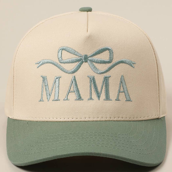 MAMA Ribbon Embroidered Two-Tone Trucker Hat: Black