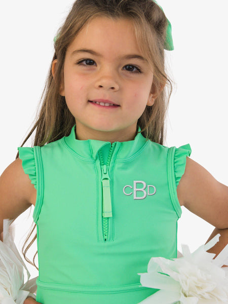 Girls Spring Green Flutter Sleeve Active Dress & Bike Short Set: Green