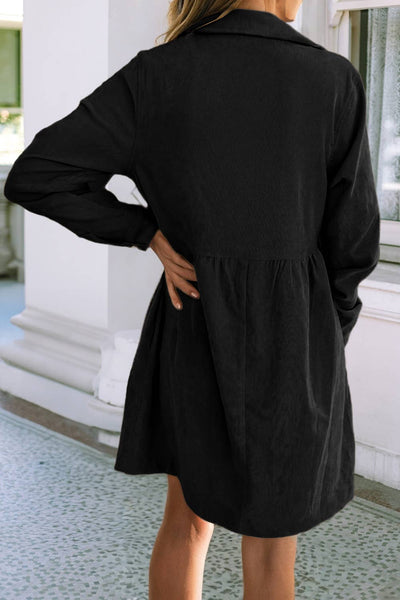 LDC Corduroy Half Button Collared Long Sleeve Mini Dress: Oatmeal