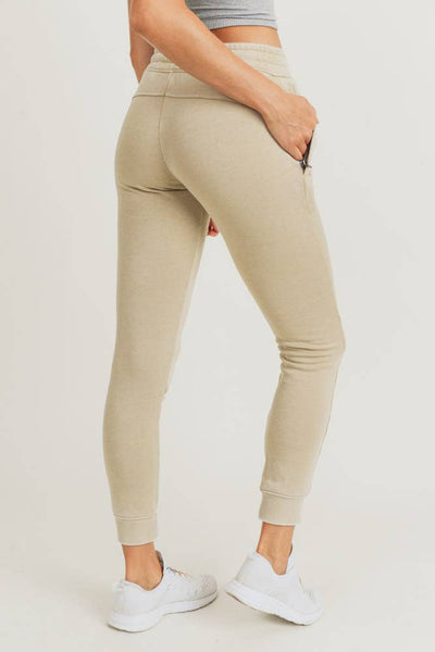 Skinny Fleece Joggers with Zippered Pockets: NATURAL
