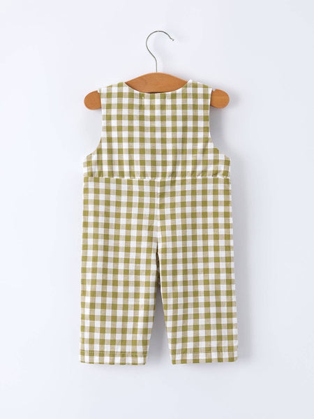 Green Plaid Fish Embroidered Smocked Baby Boy Romper: