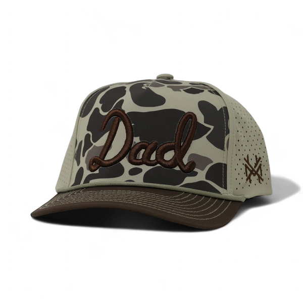 Dad Trucker Hat: 7 Panel Duck Camo/Brown/Duck Camo