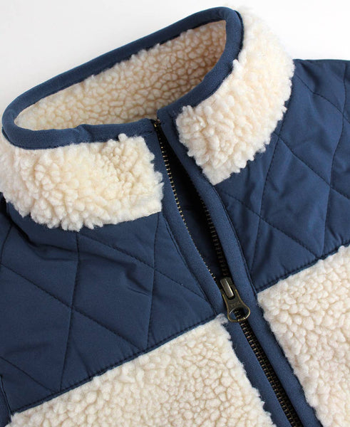 Boys Dark Navy Quilted Sherpa Vest: Blue