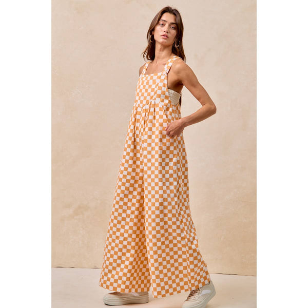 GAMEDAY THEME PLAID PRINTED OVERALL WITH PLEATS: RED / S